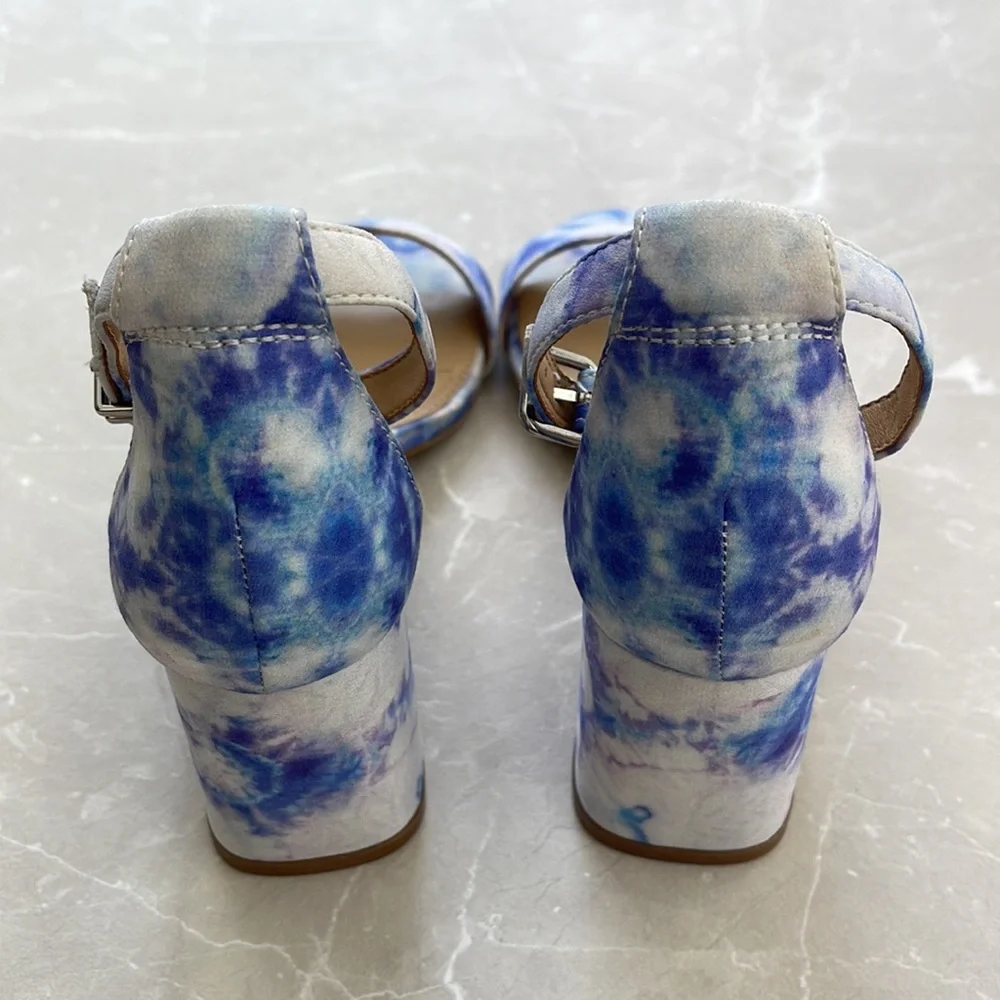 Gianni Bini Block Party Blue Multi Tie Dye Ankle Strap Sandals